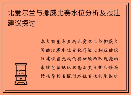 北爱尔兰与挪威比赛水位分析及投注建议探讨